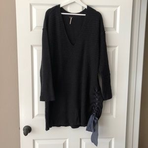 Free People Sweater Dress / Tunic in Black w Side Tie Detail